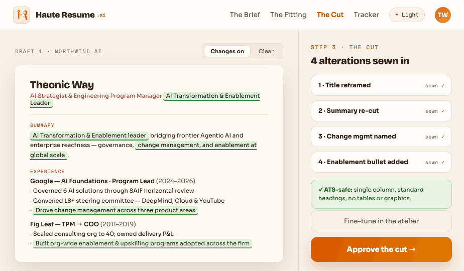 The Cut — tracked changes with change log